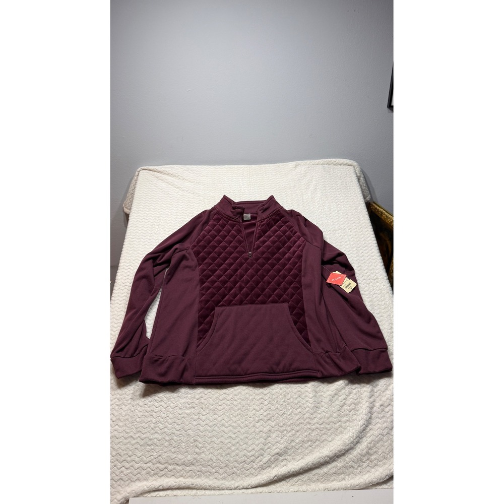 St Johns Bay Active Womens XL Quilted Velour 1/4 Zip Pullover Merlot Sorbet NEW